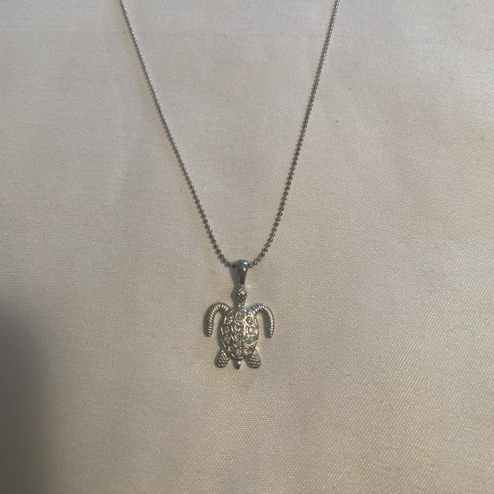 Crystal Turtle Silver Necklace